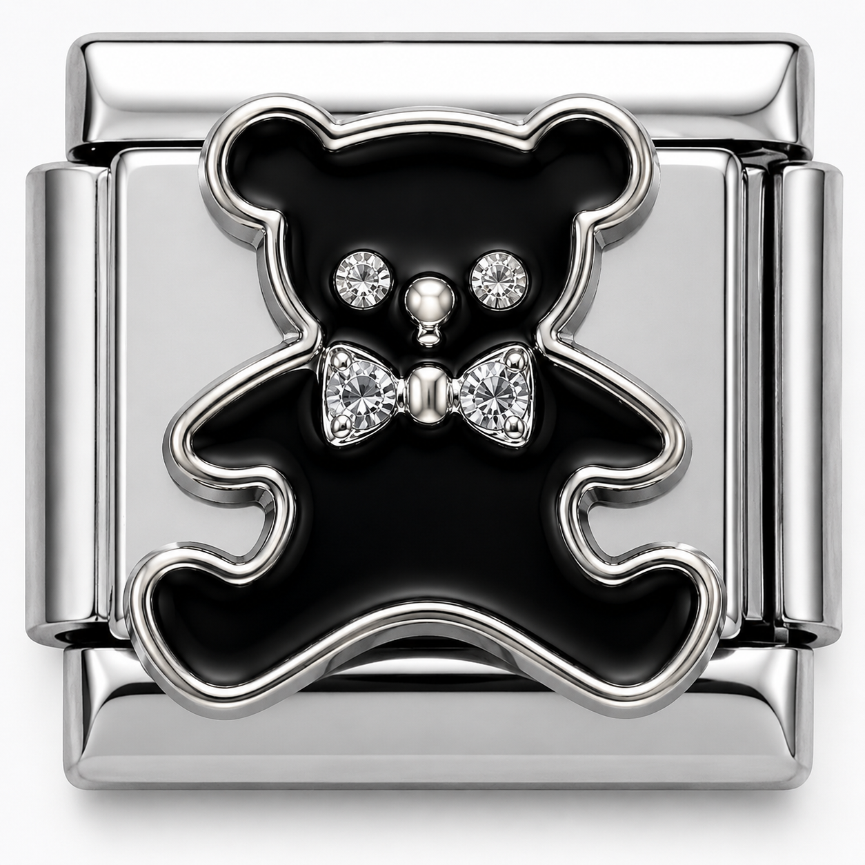 Black Teddy Bear Crystal Silver Italian Charm