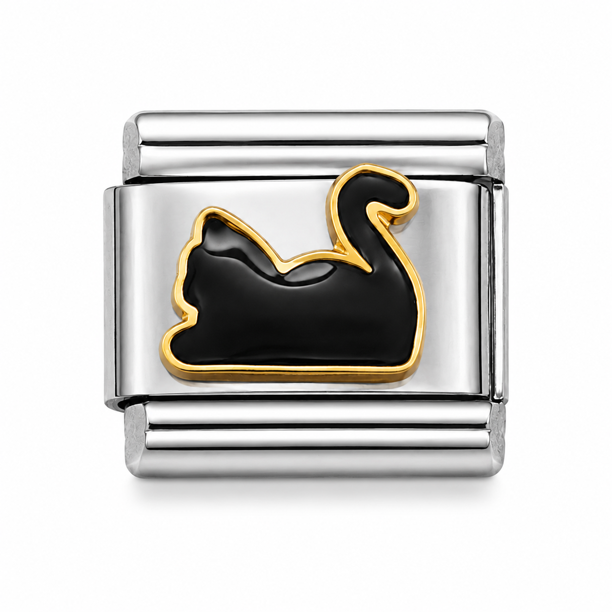 Black Cat Two-Tone Silver Italian Charm