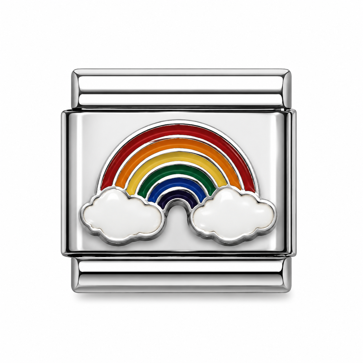Rainbow and Clouds Silver Italian Charm