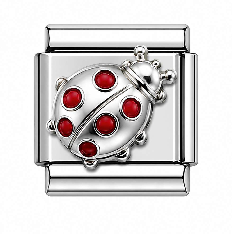 Red Crystal Ladybug Silver Italian Charm