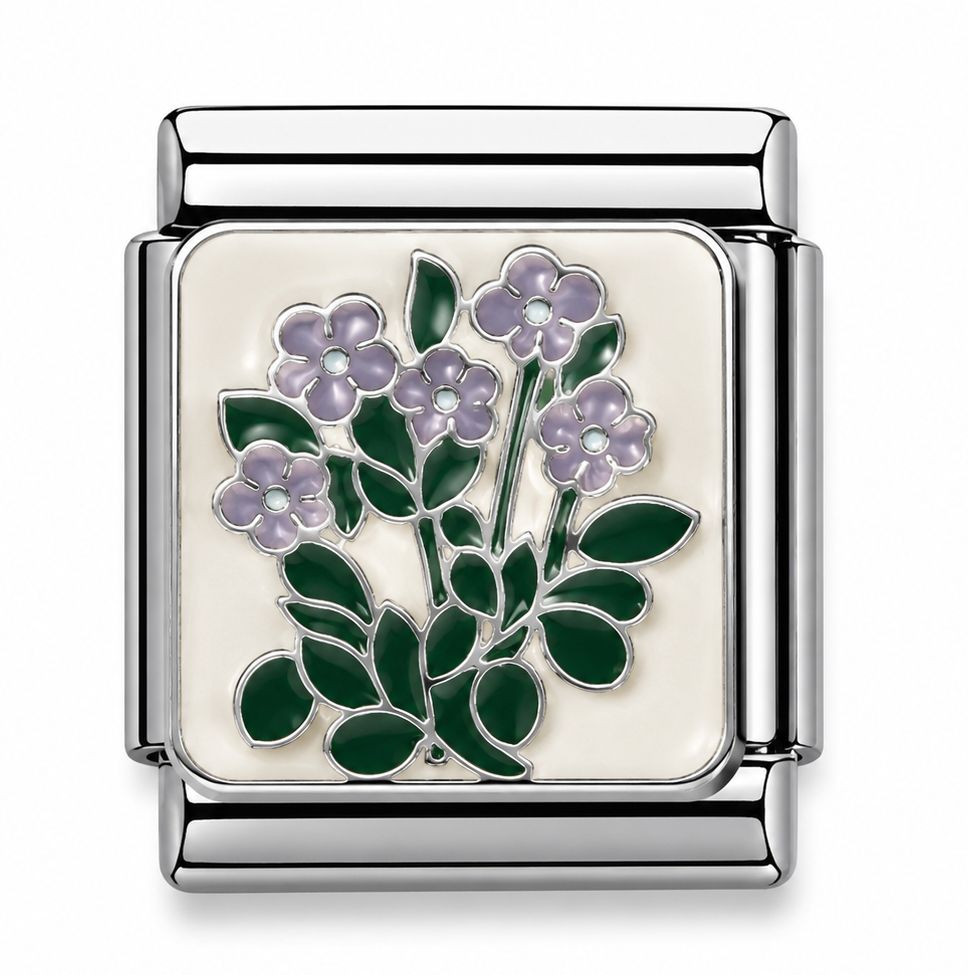 Lavender Blossom Bouquet Silver Italian Charm