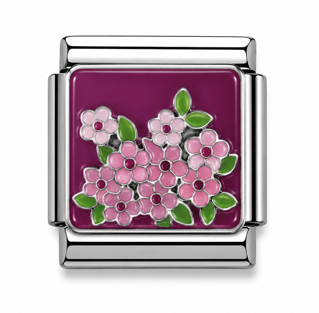 Pink Blossom Bouquet Purple Silver Italian Charm