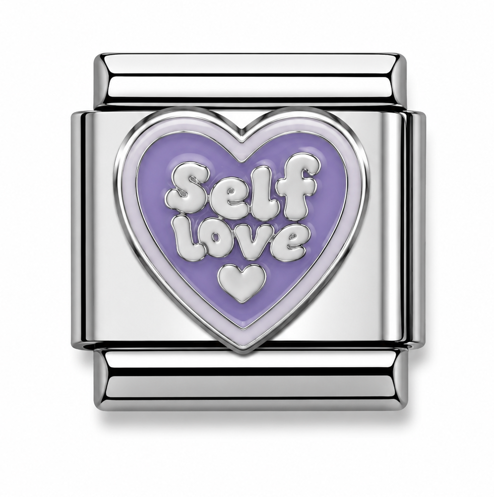 Self Love ❤️ Purple Heart Silver Italian Charm