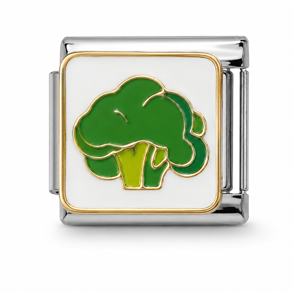 Green Broccoli Two-Tone Silver Italian Charm