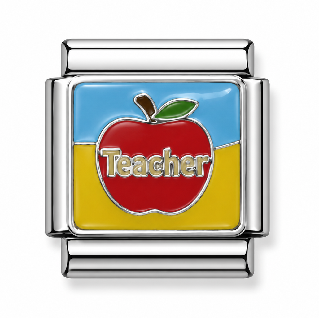 Teacher Red Apple Silver Italian Charm