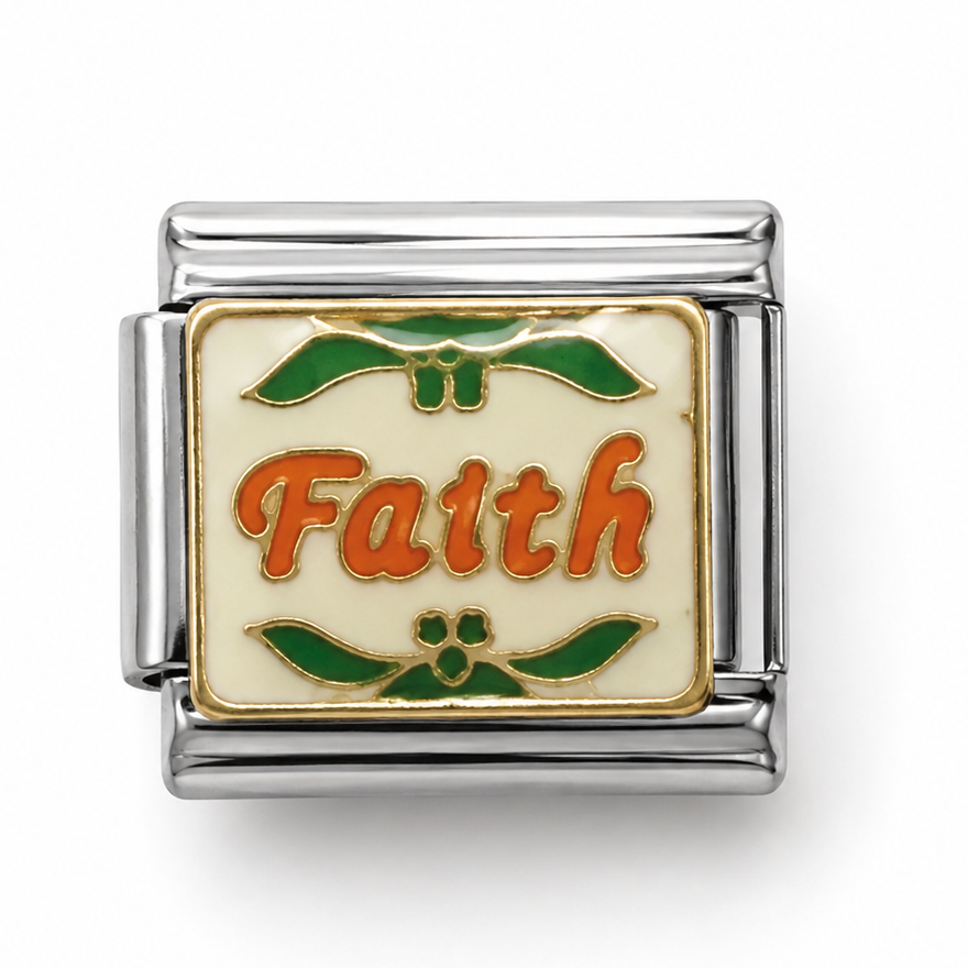 Faith Green Leaf Two-Tone Silver Italian Charm