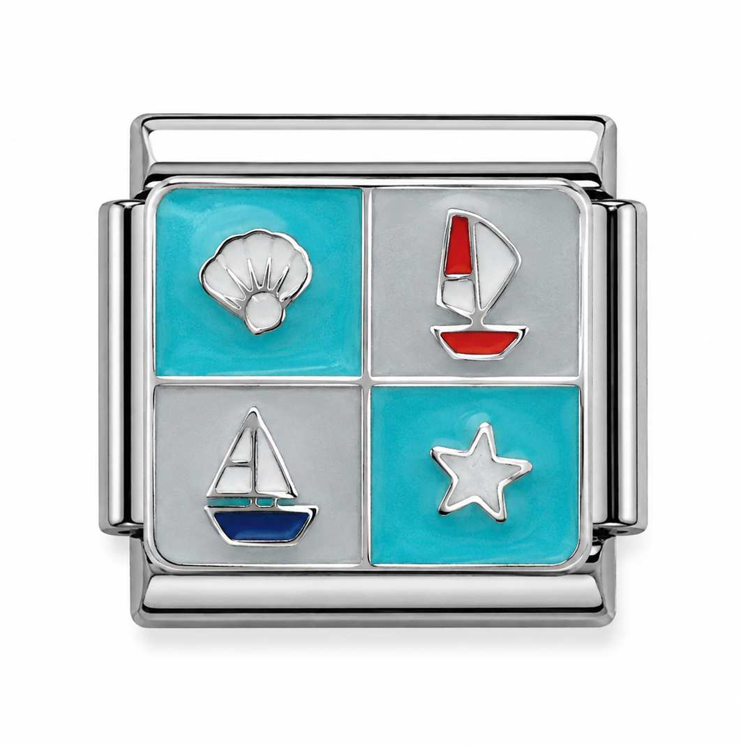 Nautical Shell, Sailboats and Star Silver Italian Charm