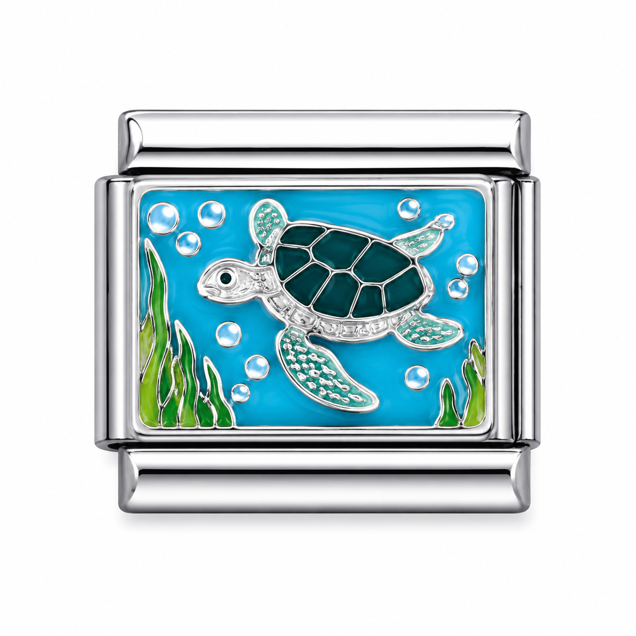 Green Sea Turtle Underwater Silver Italian Charm
