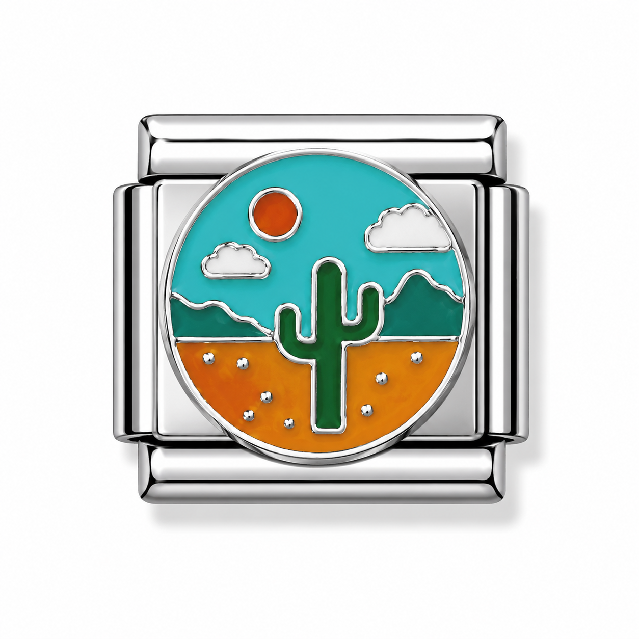 Desert Cactus Sunset Silver Italian Charm