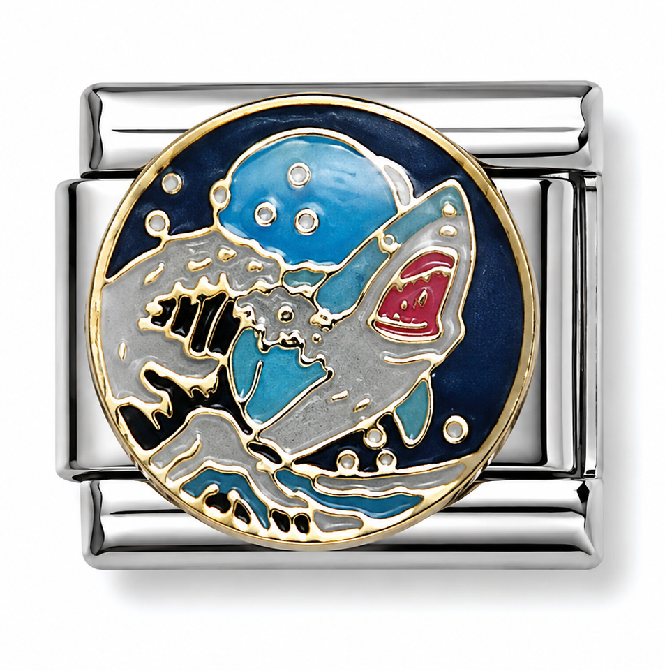 Shark Attack Two-Tone Silver Italian Charm