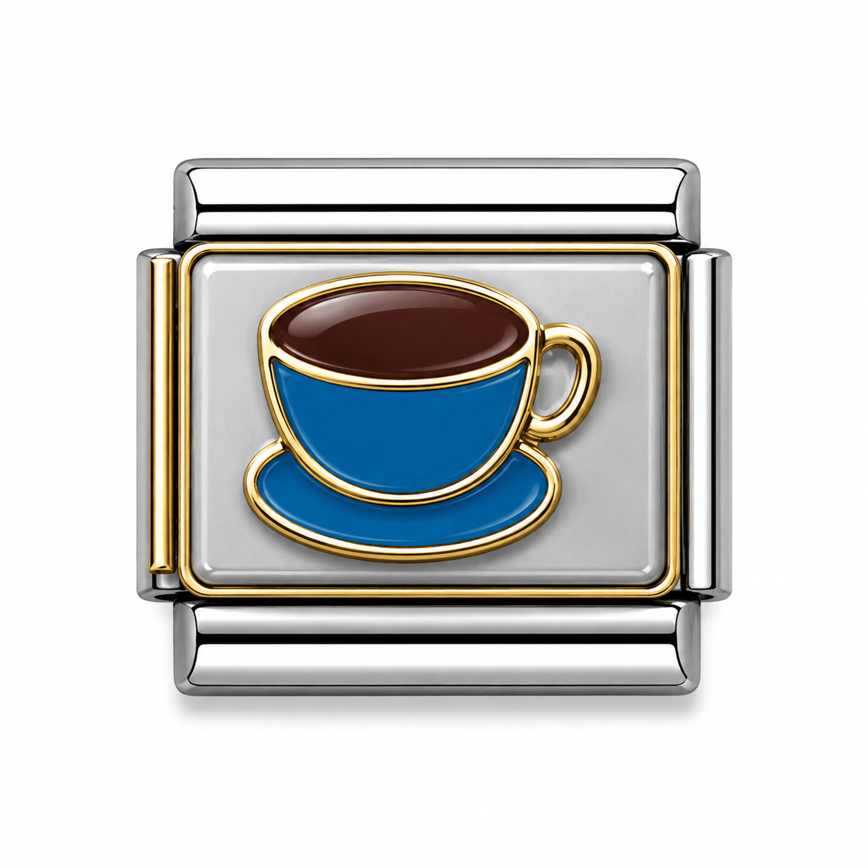 Blue Coffee Cup Two-Tone Silver Italian Charm