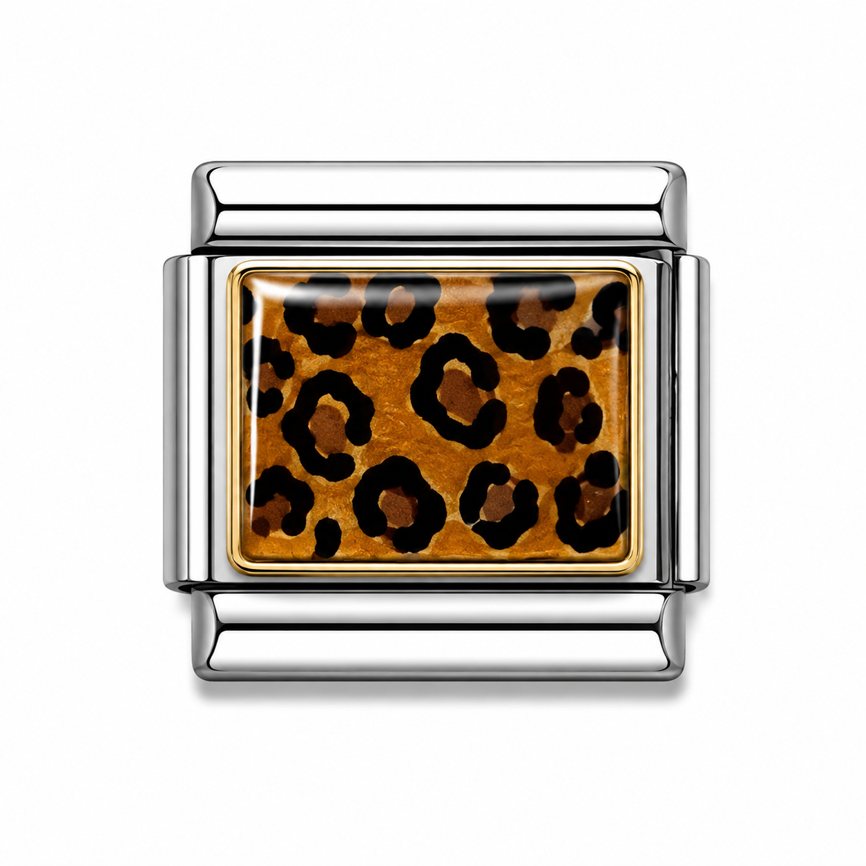 Leopard Print Two-Tone Silver Italian Charm