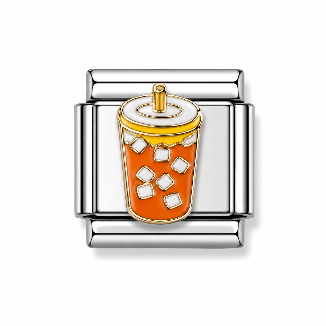 Orange Iced Drink Two-Tone Silver Italian Charm