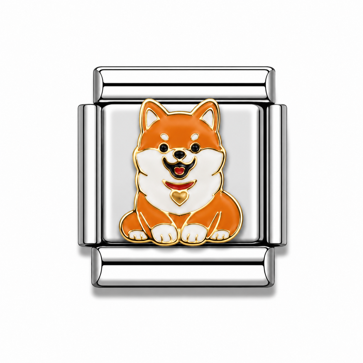 Orange Shiba Inu Two-Tone Silver Italian Charm