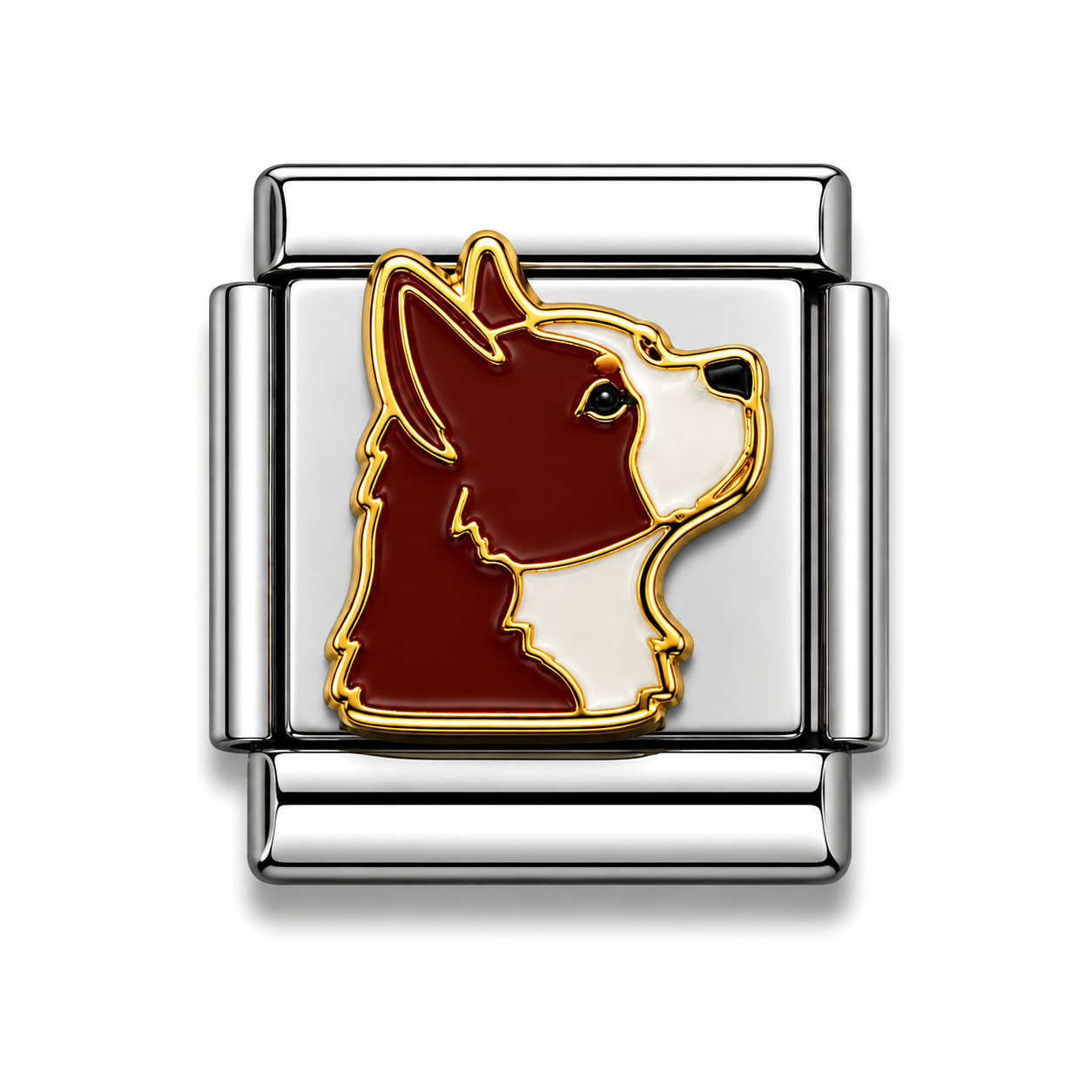 Red and White Basenji Dog Profile Two-Tone Silver Italian Charm