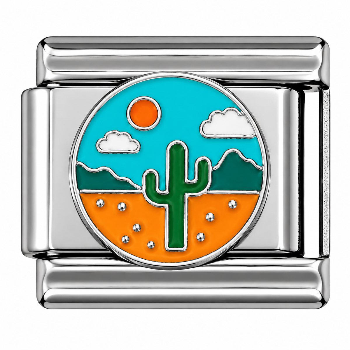 Desert Cactus Sunset Silver Italian Charm