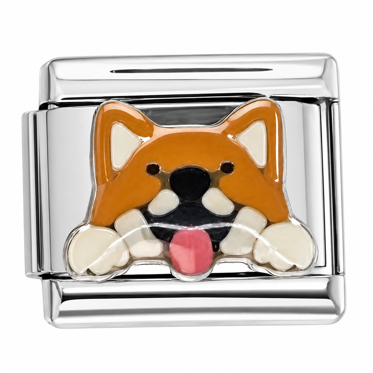 Dog Face Orange Silver Italian Charm