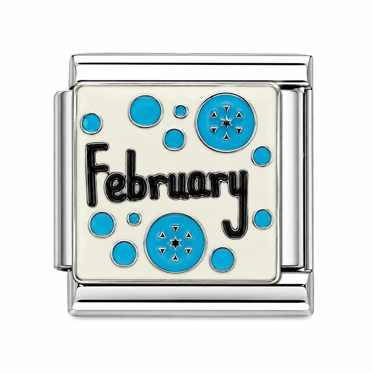 February Blue Dots Silver Italian Charm