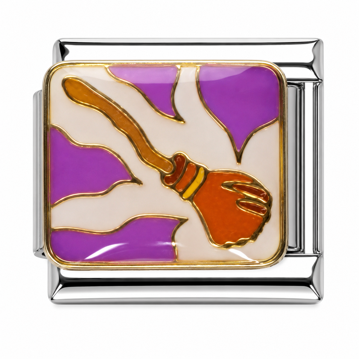 Flying Broomstick Purple Enamel Silver Italian Charm