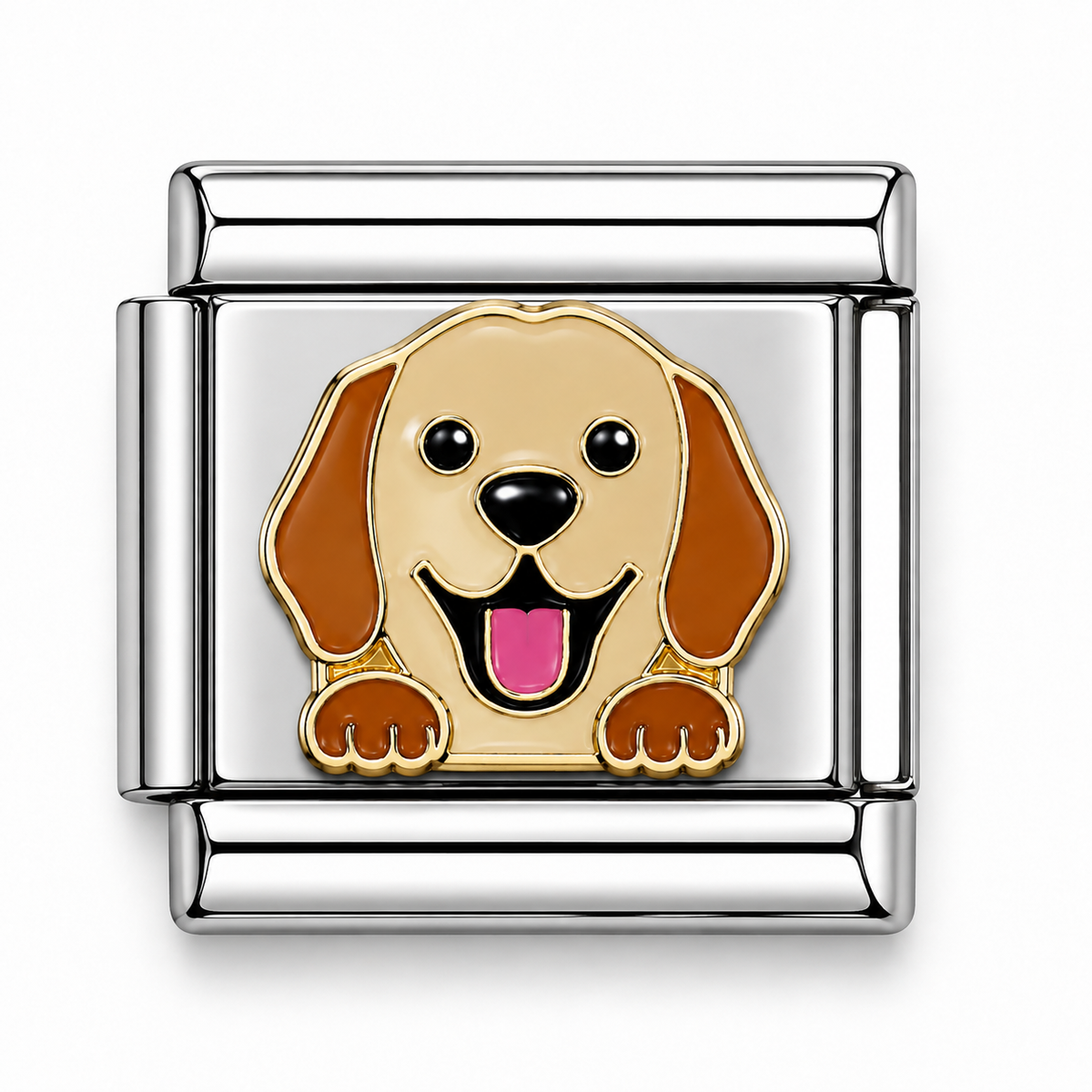 Golden Retriever Puppy Face Two-Tone Silver Italian Charm