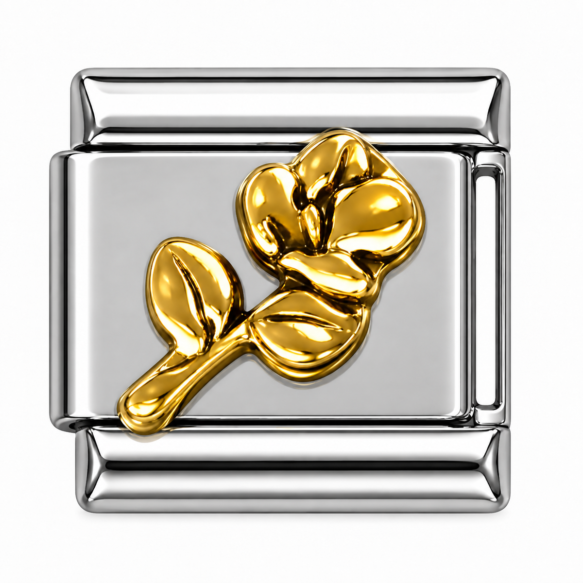 Golden Rose with Leaves Silver Italian Charm