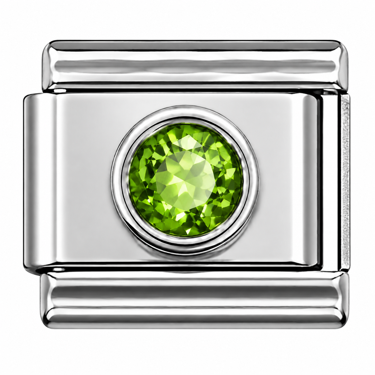 Green Round Crystal Silver Italian Charm