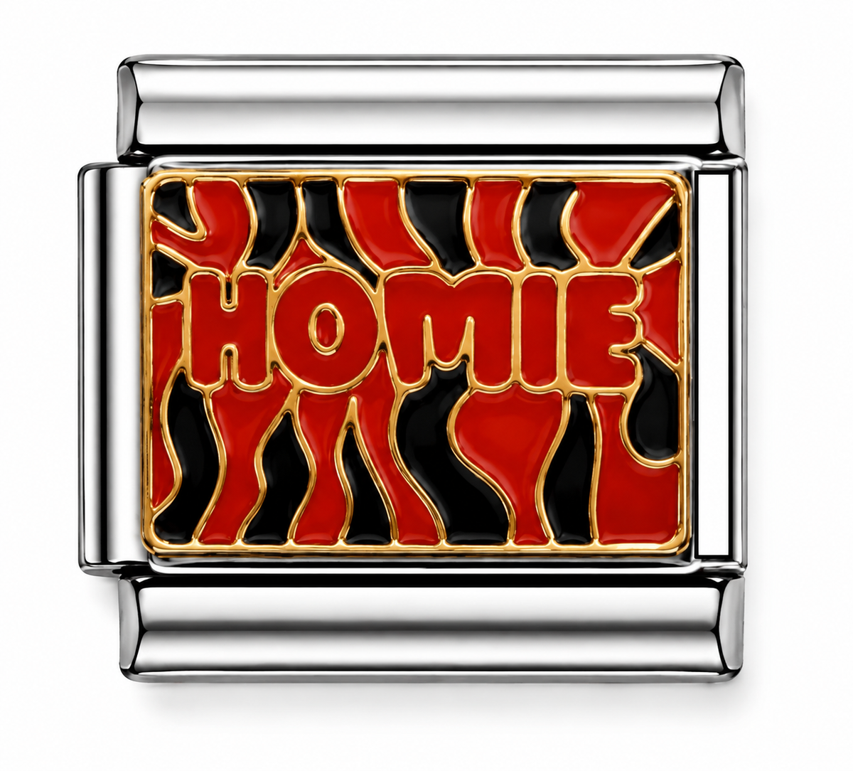 HOMIE Red and Black Two-Tone Silver Italian Charm