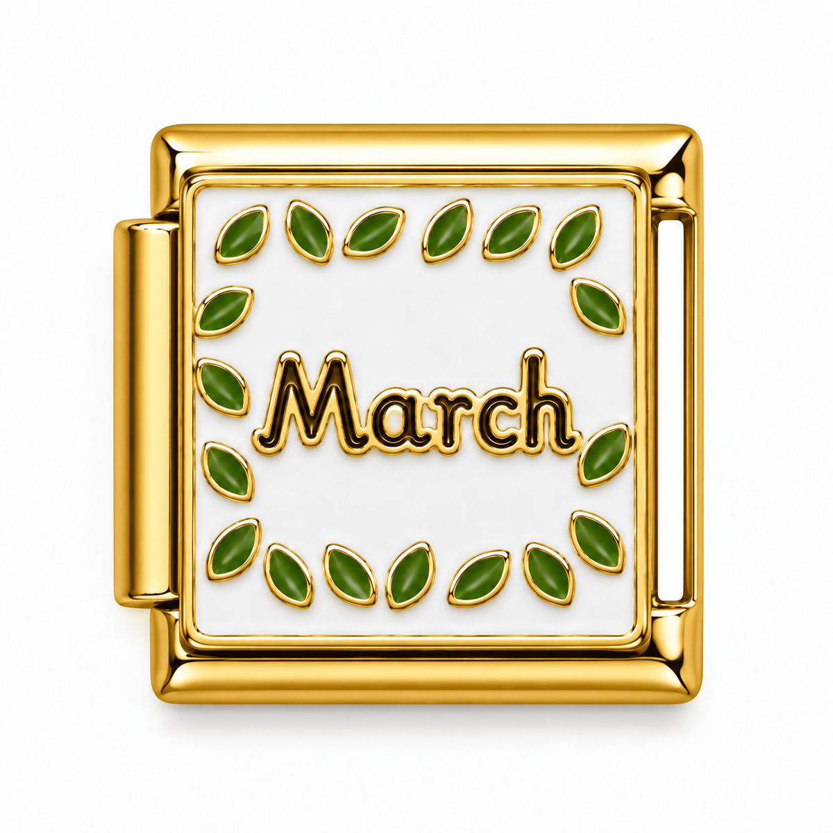 March Green Leaves Gold Italian Charm