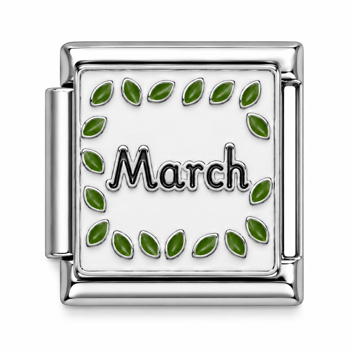 March Green Leaves Silver Italian Charm