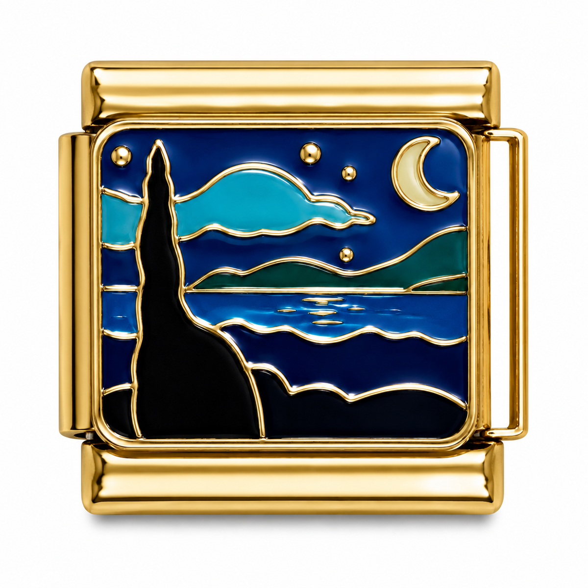Moonlit Coastal Night Gold Italian Charm