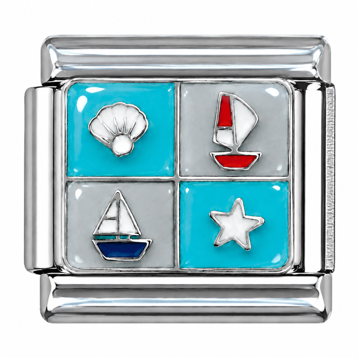 Nautical Shell, Sailboats and Star Silver Italian Charm
