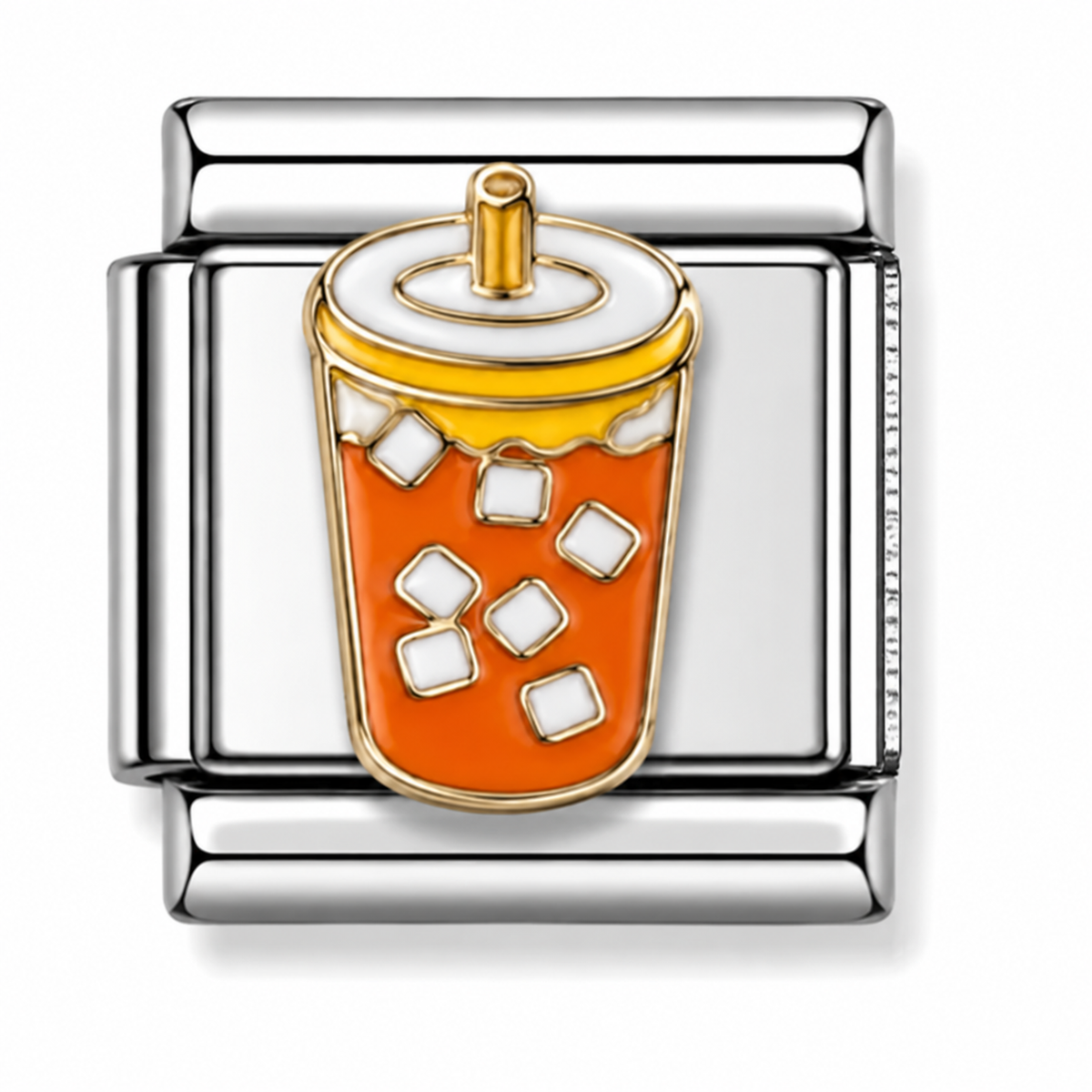 Orange Iced Drink Two-Tone Silver Italian Charm