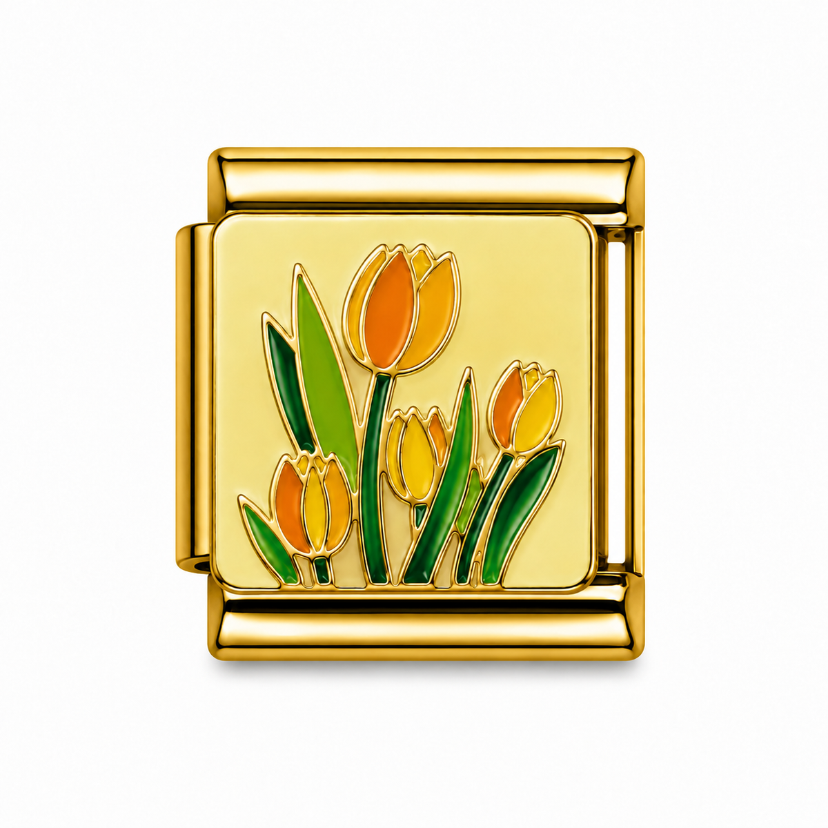Orange and Yellow Tulip Garden Gold Italian Charm