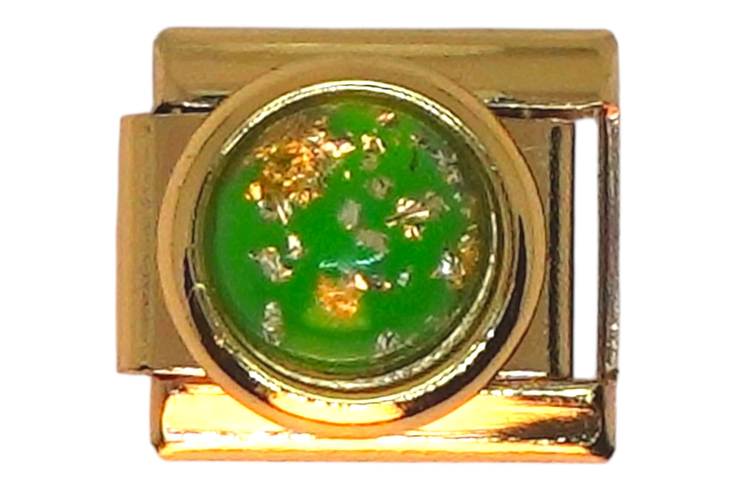 Green Sparkle Gold Italian Charm
