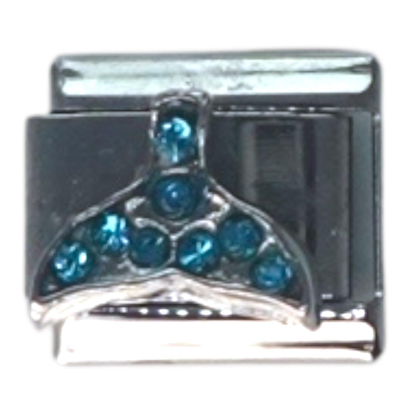 Blue Crystal Whale Tail Silver Italian Charm