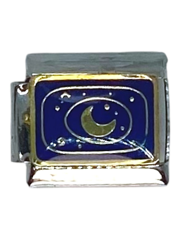 Crescent Moon & Stars Silver Italian Charm