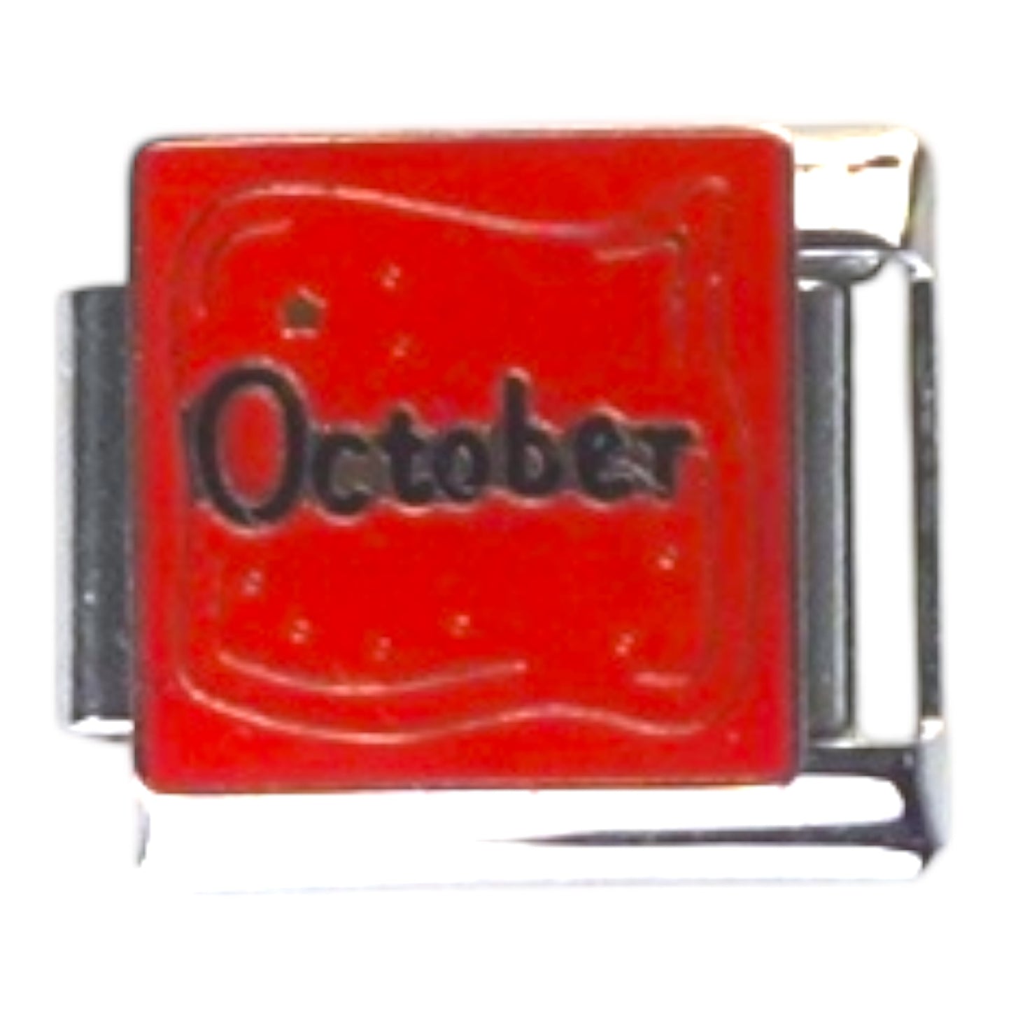 October Red Italian Charm – Silver