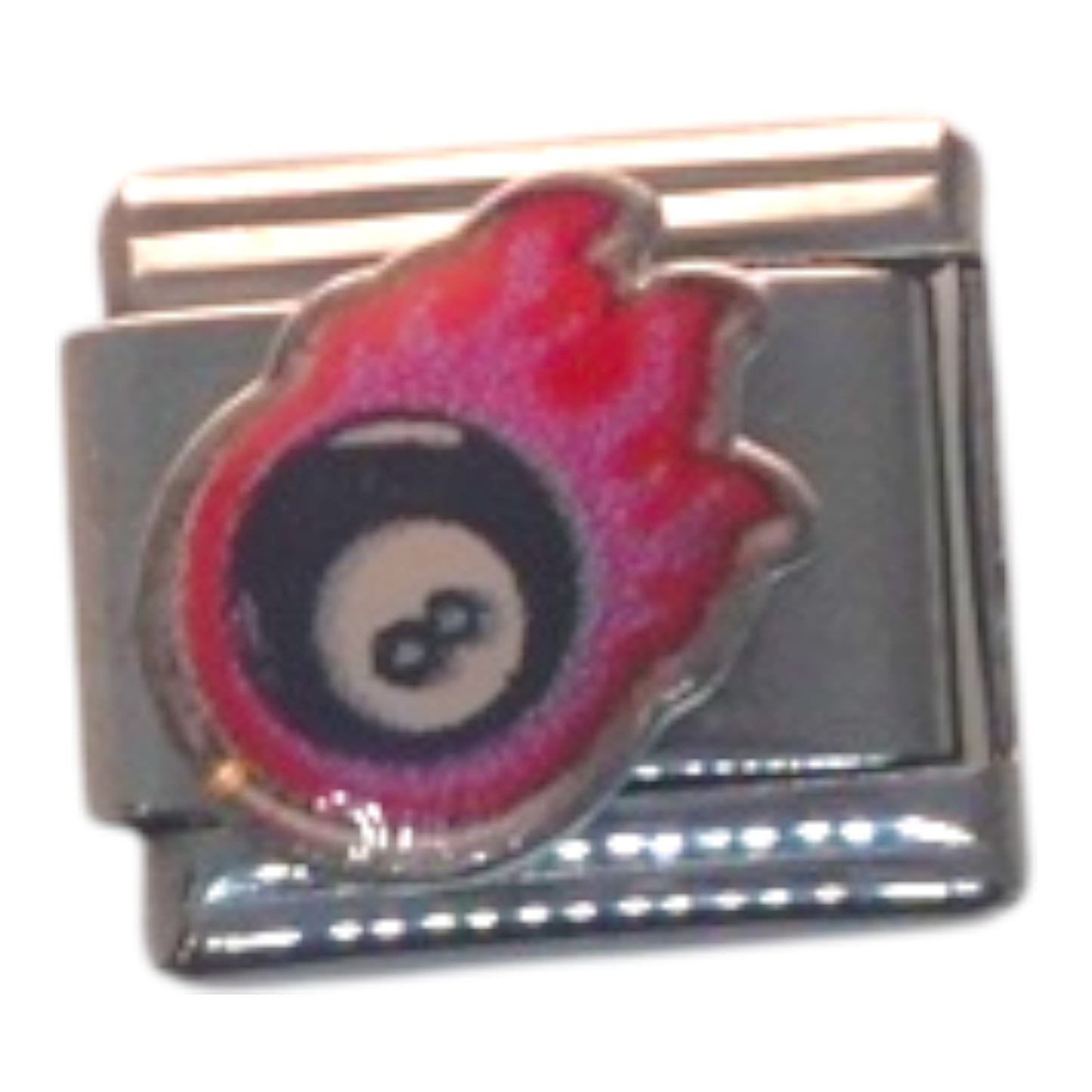 Flaming 8 Ball Silver Italian Charm