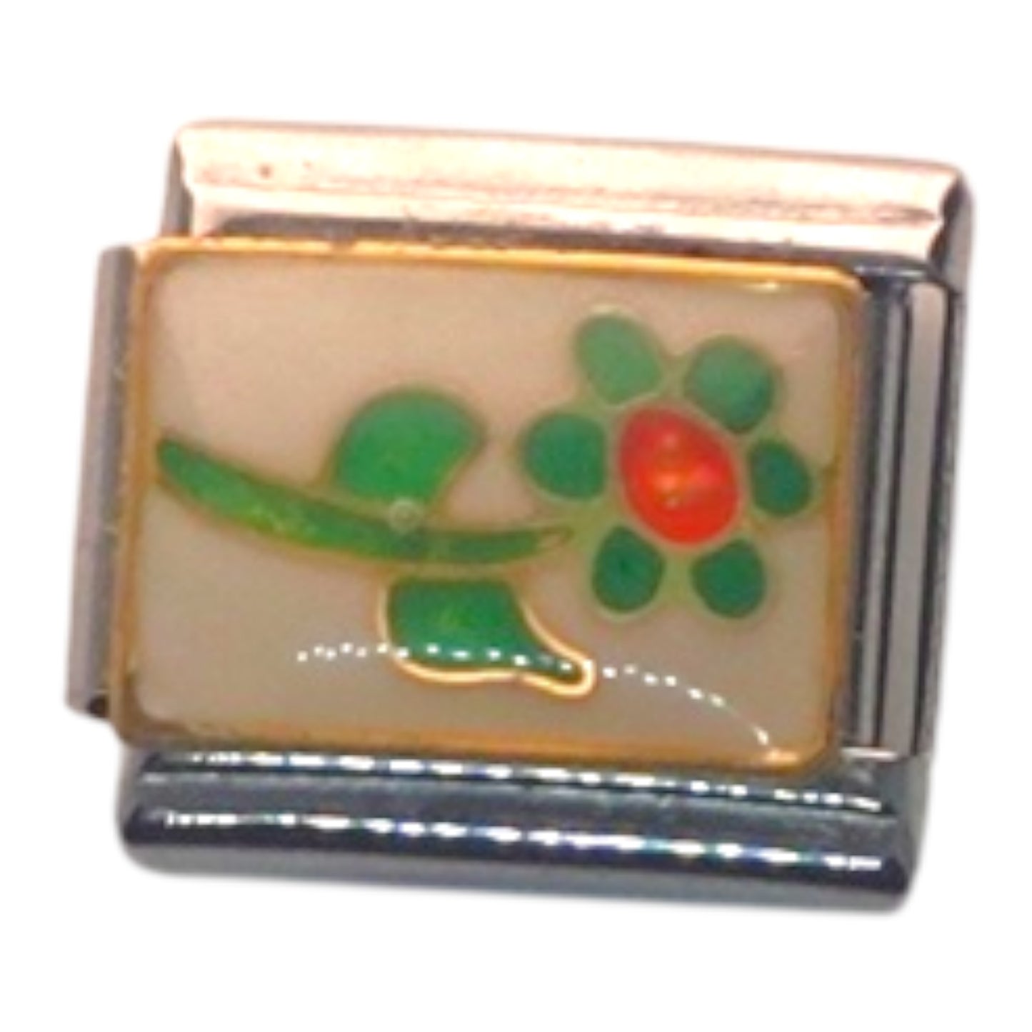 Green Flower Silver Italian Charm