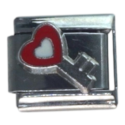 Heart Key Silver Italian Charm