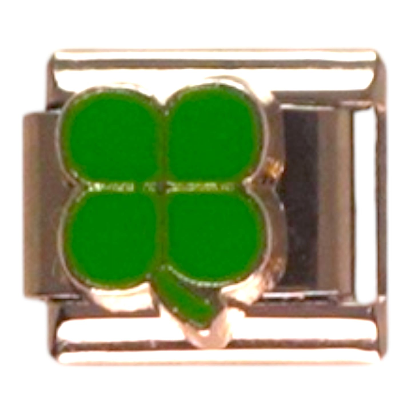 Green Four Leaf Clover Silver Italian Charm