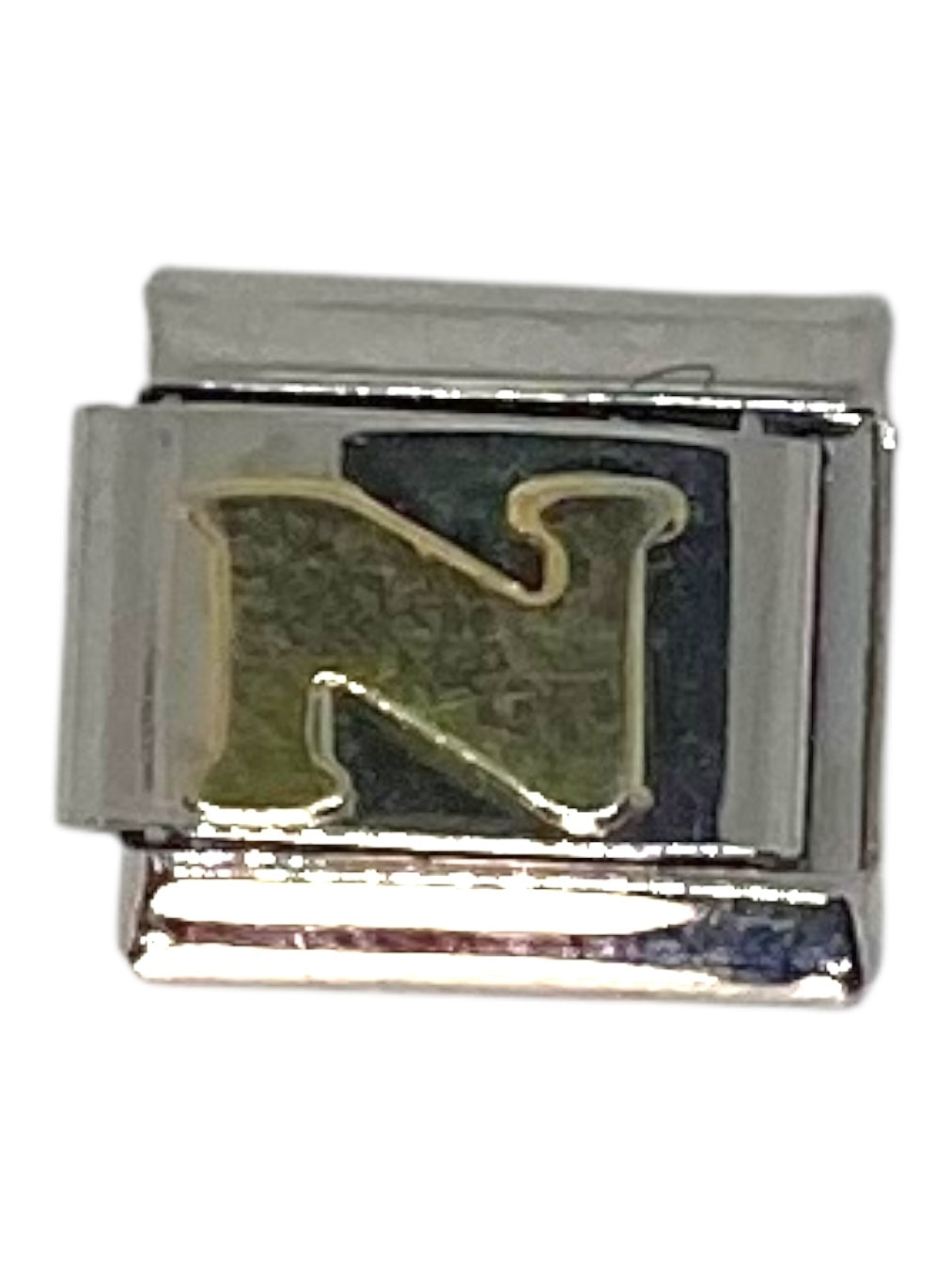 Gold Letter N Silver Italian Charm