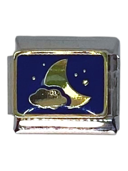 Crescent Moon and Cloud Silver Italian Charm