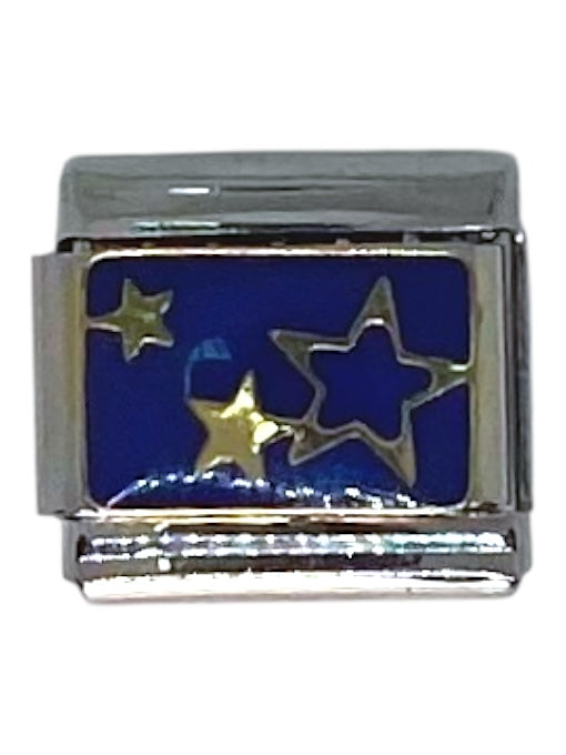 Gold Stars on Blue Sky Silver Italian Charm