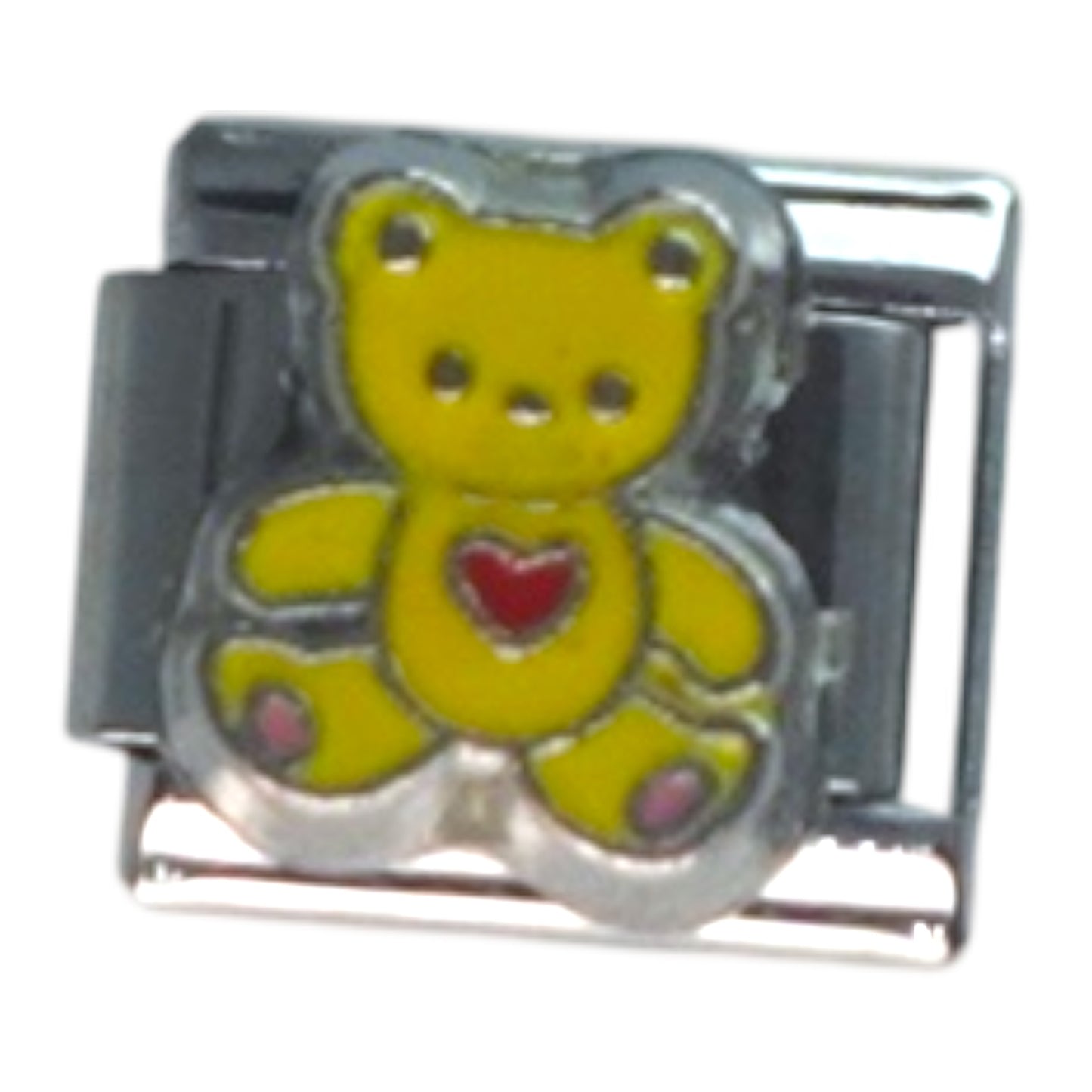 Yellow Teddy Bear with Heart Silver Italian Charm