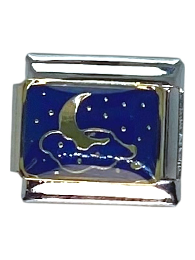 Crescent Moon and Stars Silver Italian Charm