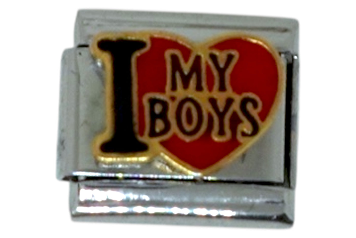 I Love My Boys Heart Silver Italian Charm