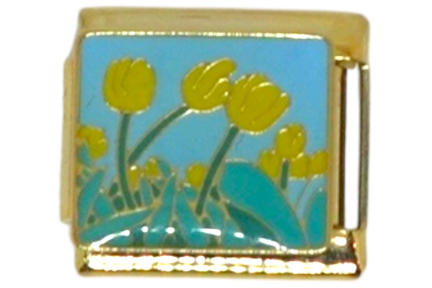 Yellow Tulips Gold Italian Charm