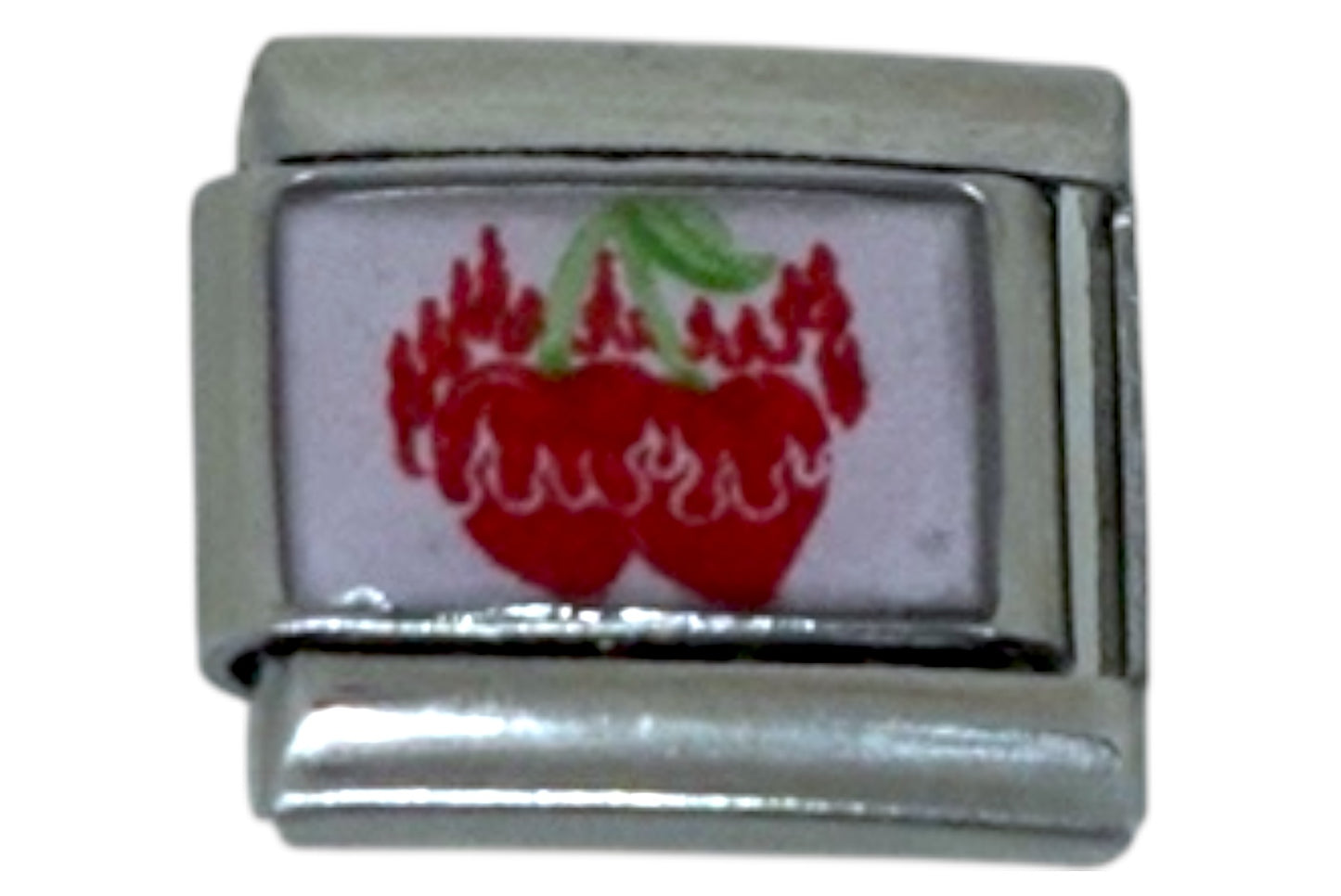 Flaming Hearts Silver Italian Charm