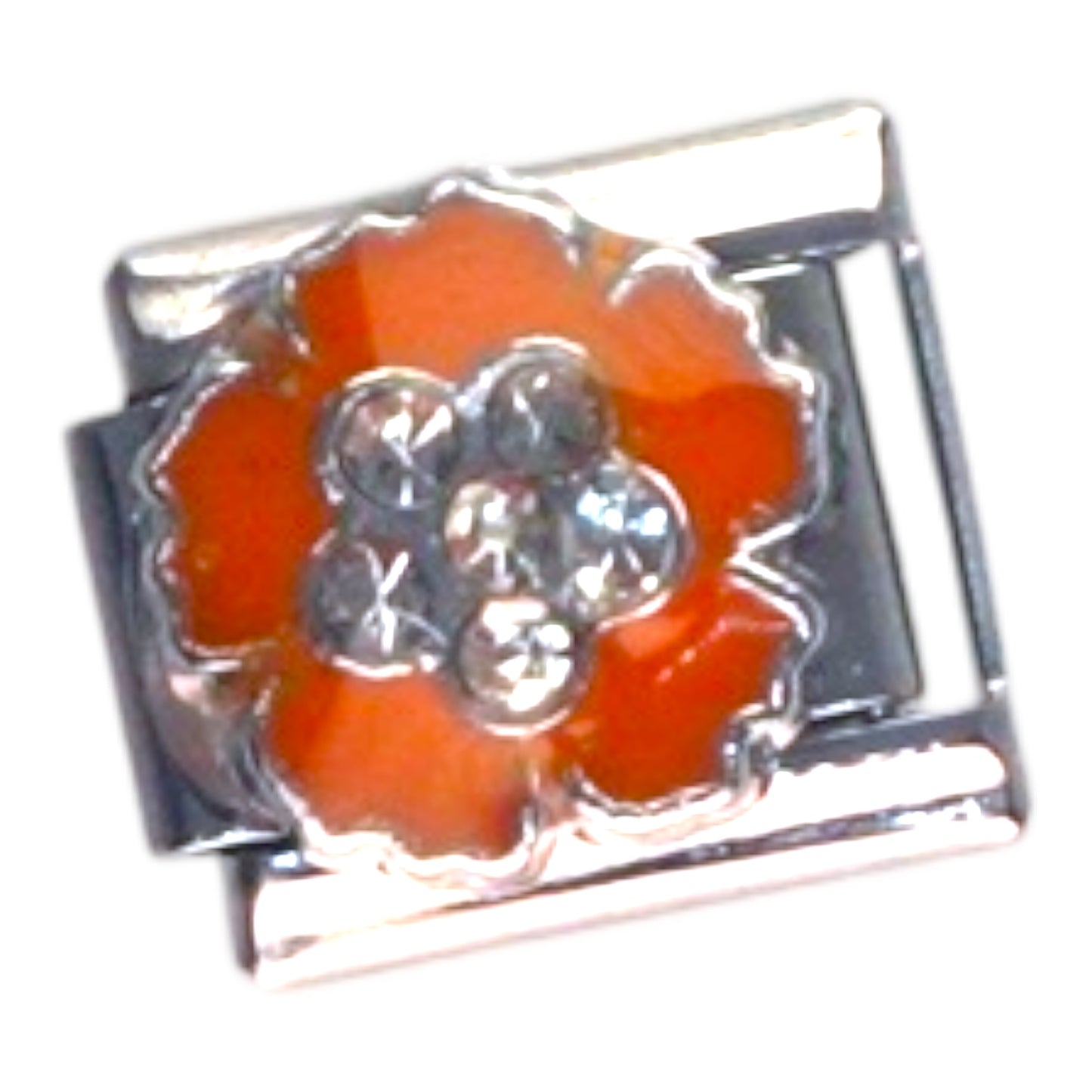 Orange Flower Silver Italian Charm